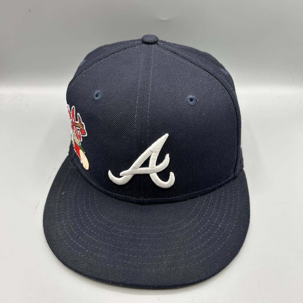 Atlanta Braves MLB Hat Men 7 1/4 Navy Floral 59Fifty New Era Fitted Cap